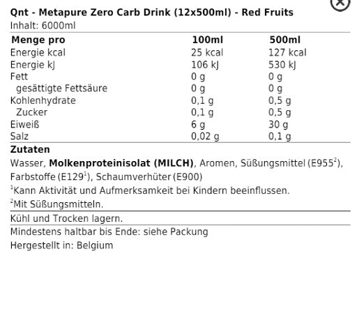 QNT METAPURE ZERO CARB DRINK (12x500ml)